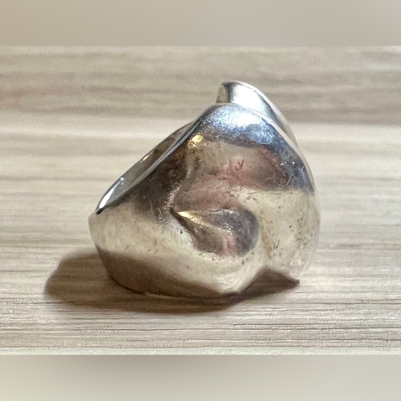 Vintage Heavy Handmade Designer Sterling Silver Modernist Scalloped Ring, Size 5 - Picture 5 of 11